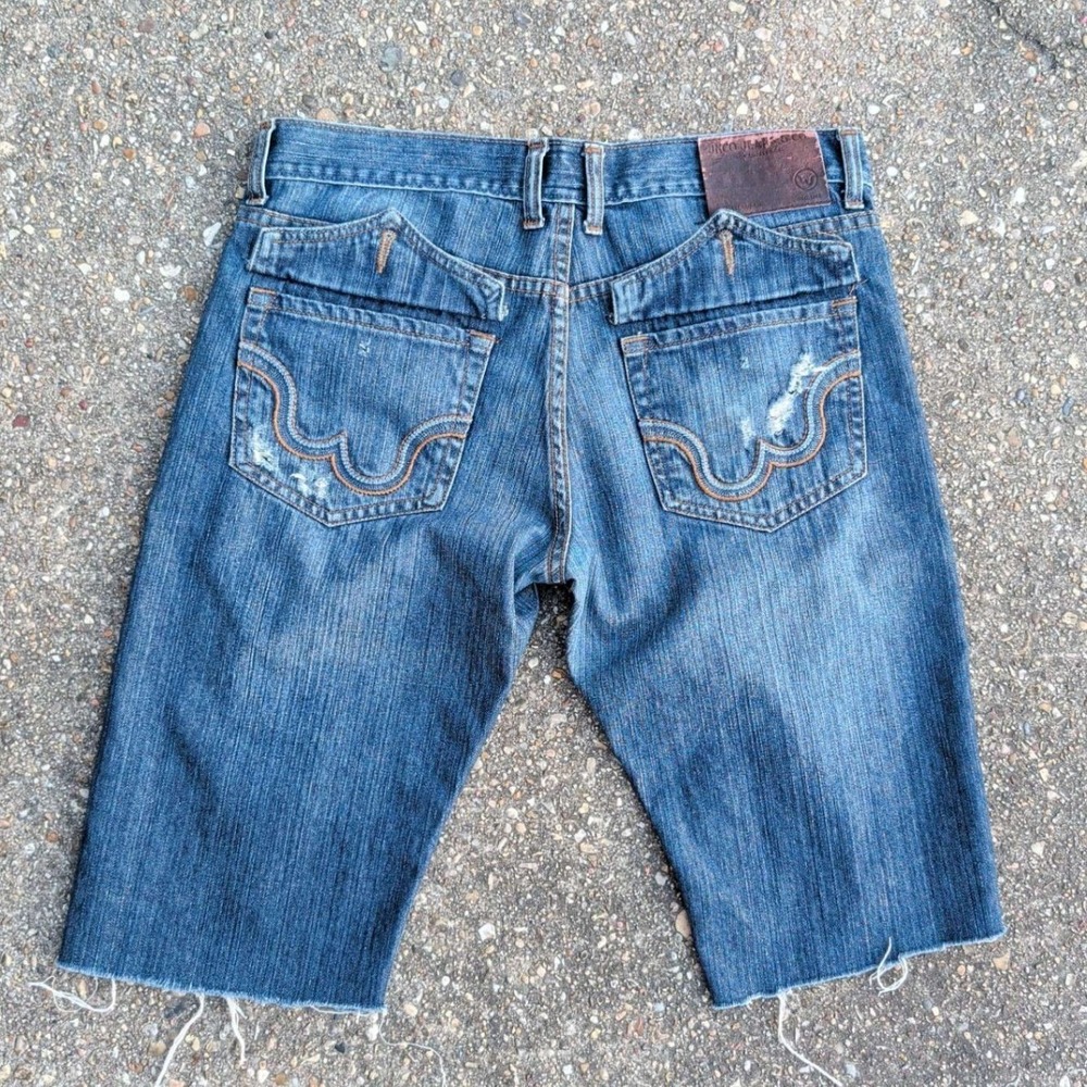 JNCO Denim Shorts Mens 34 Blue Slim Straight 101 Distressed Raw Hem Cut Off